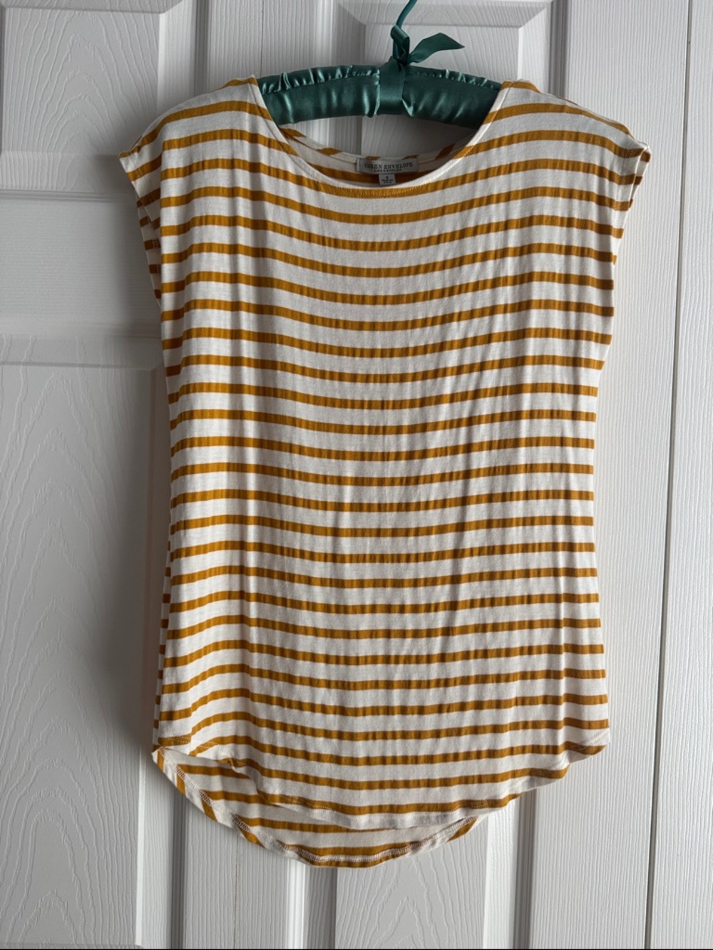 Green Envelope White and Mustard Striped Tank